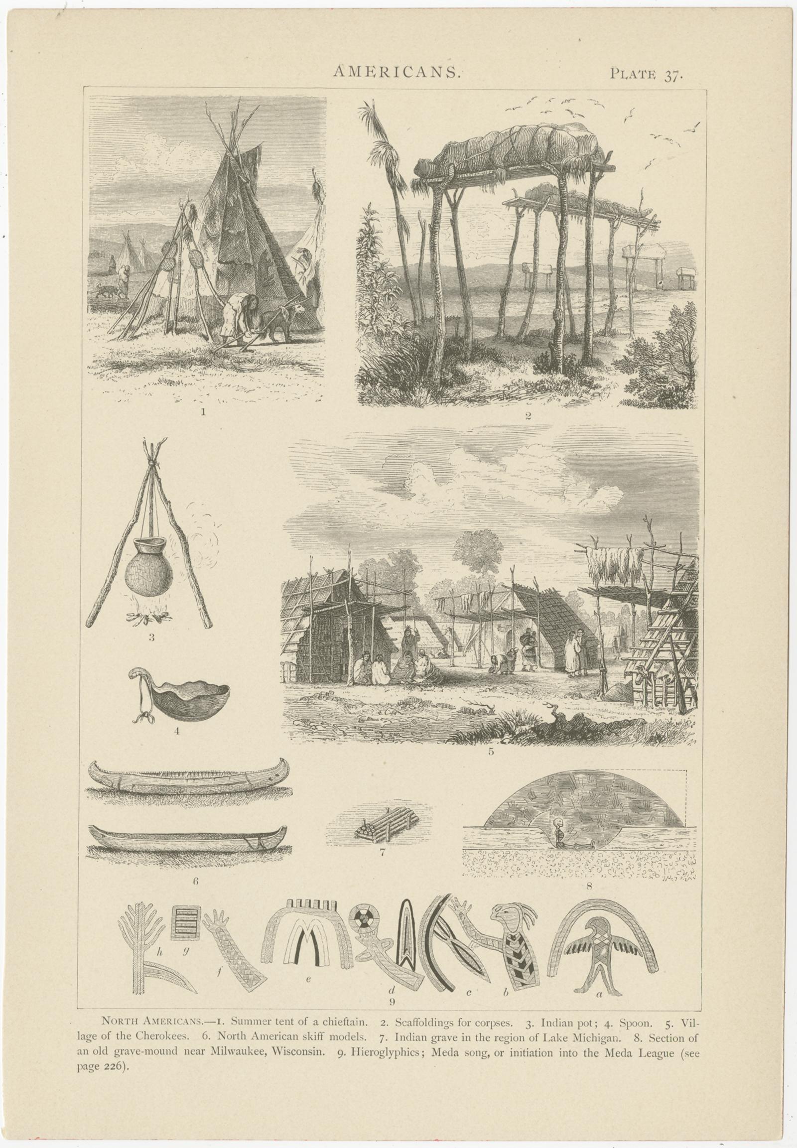 Set von 8 antiken Drucken von verschiedenen Szenen, Figuren und Objekten aus Nordamerika im Angebot 3