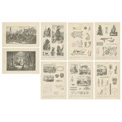 Set of 8 Antique Prints of Various Scenes, Figures and Objects of North America