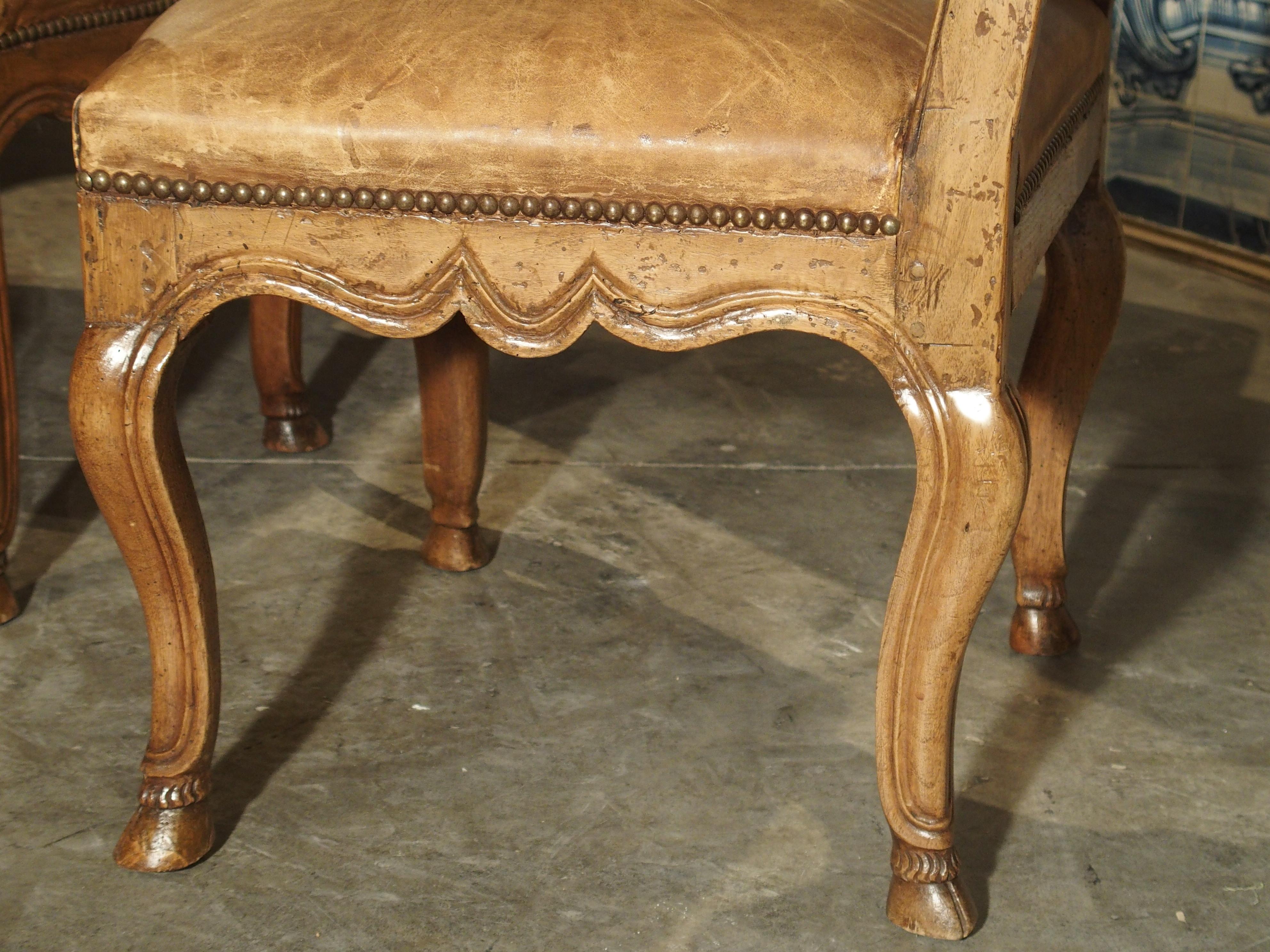 Set of 8 Antique Regence Style Leather Dining Chairs from France 4