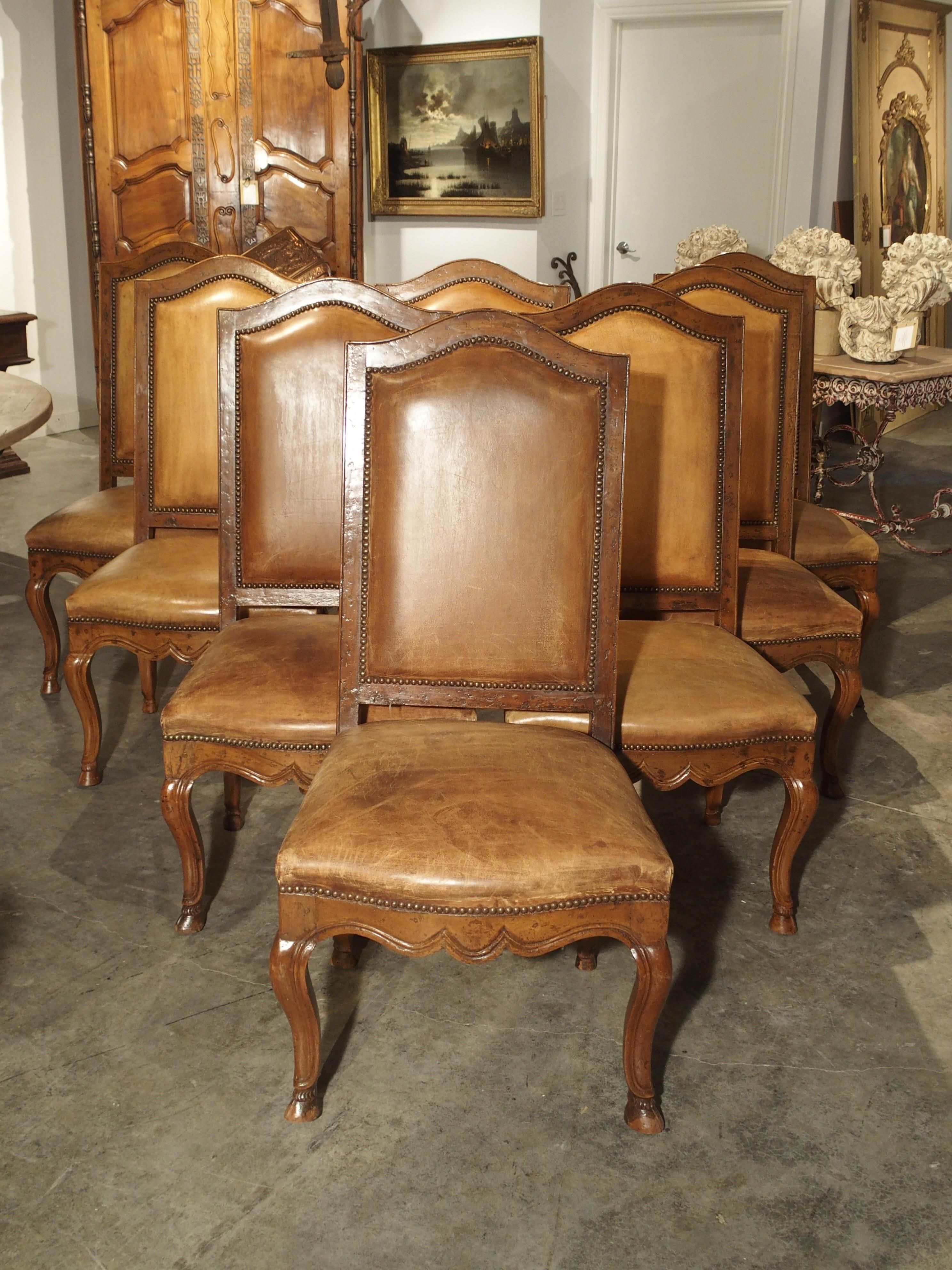 Set of 8 Antique Regence Style Leather Dining Chairs from France 6