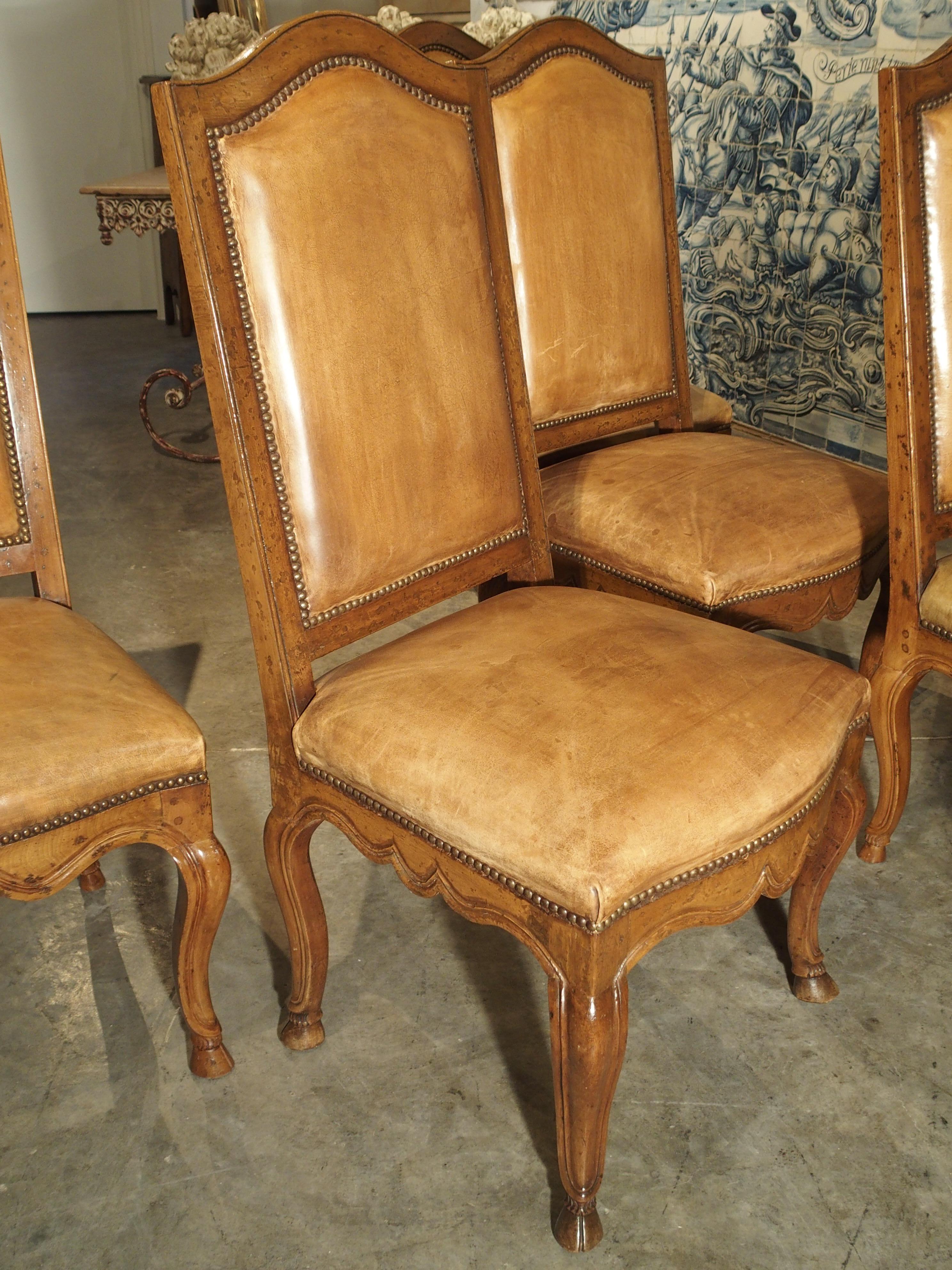 Set of 8 Antique Regence Style Leather Dining Chairs from France 7