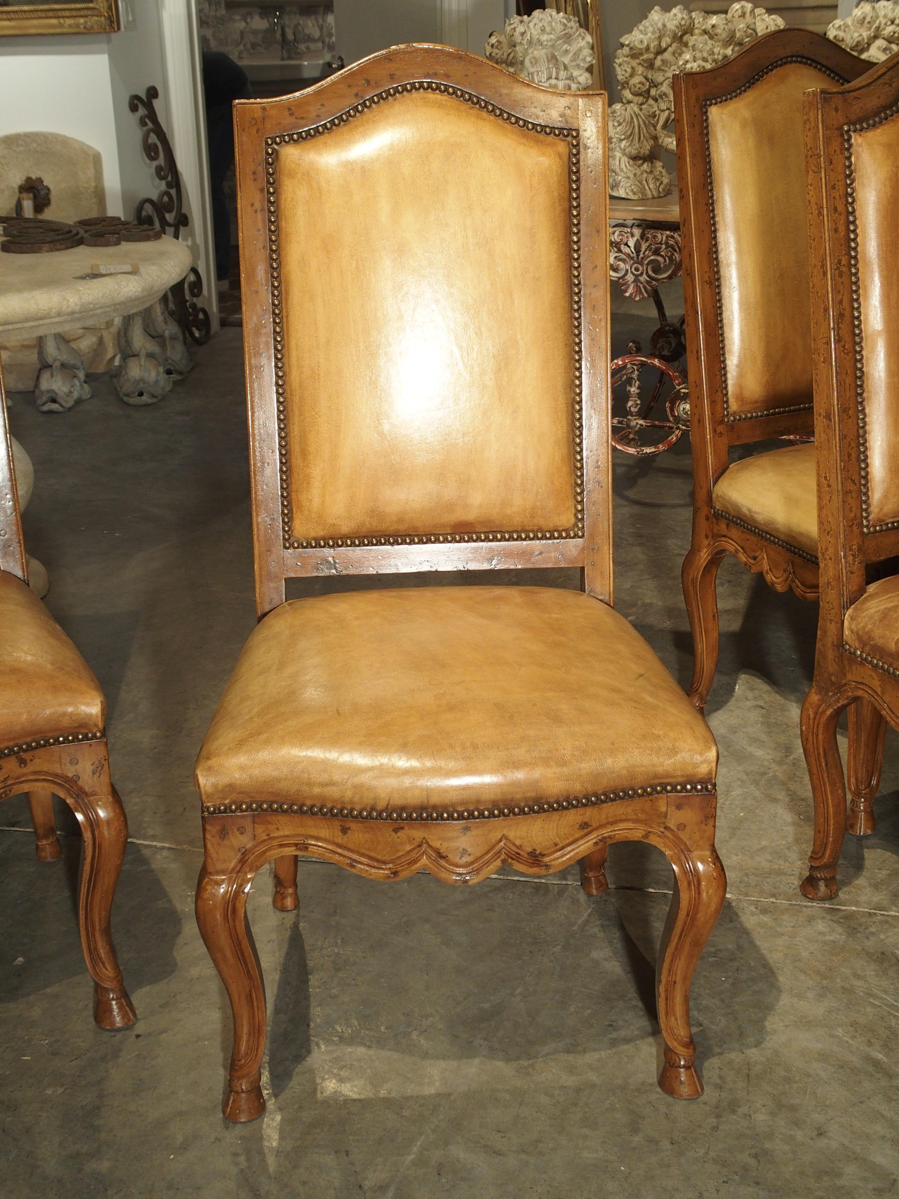 Set of 8 Antique Regence Style Leather Dining Chairs from France 9