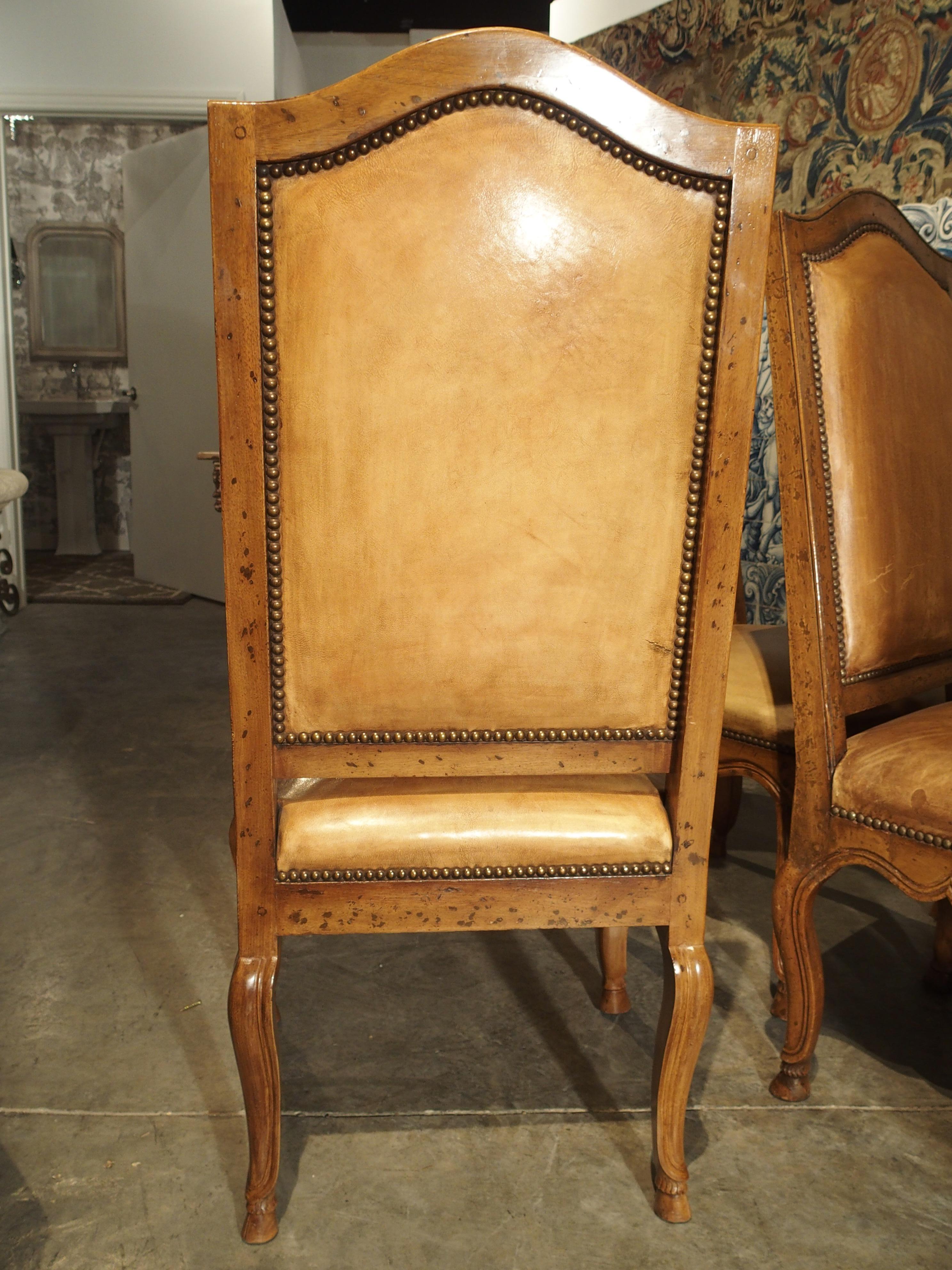 Set of 8 Antique Regence Style Leather Dining Chairs from France 13