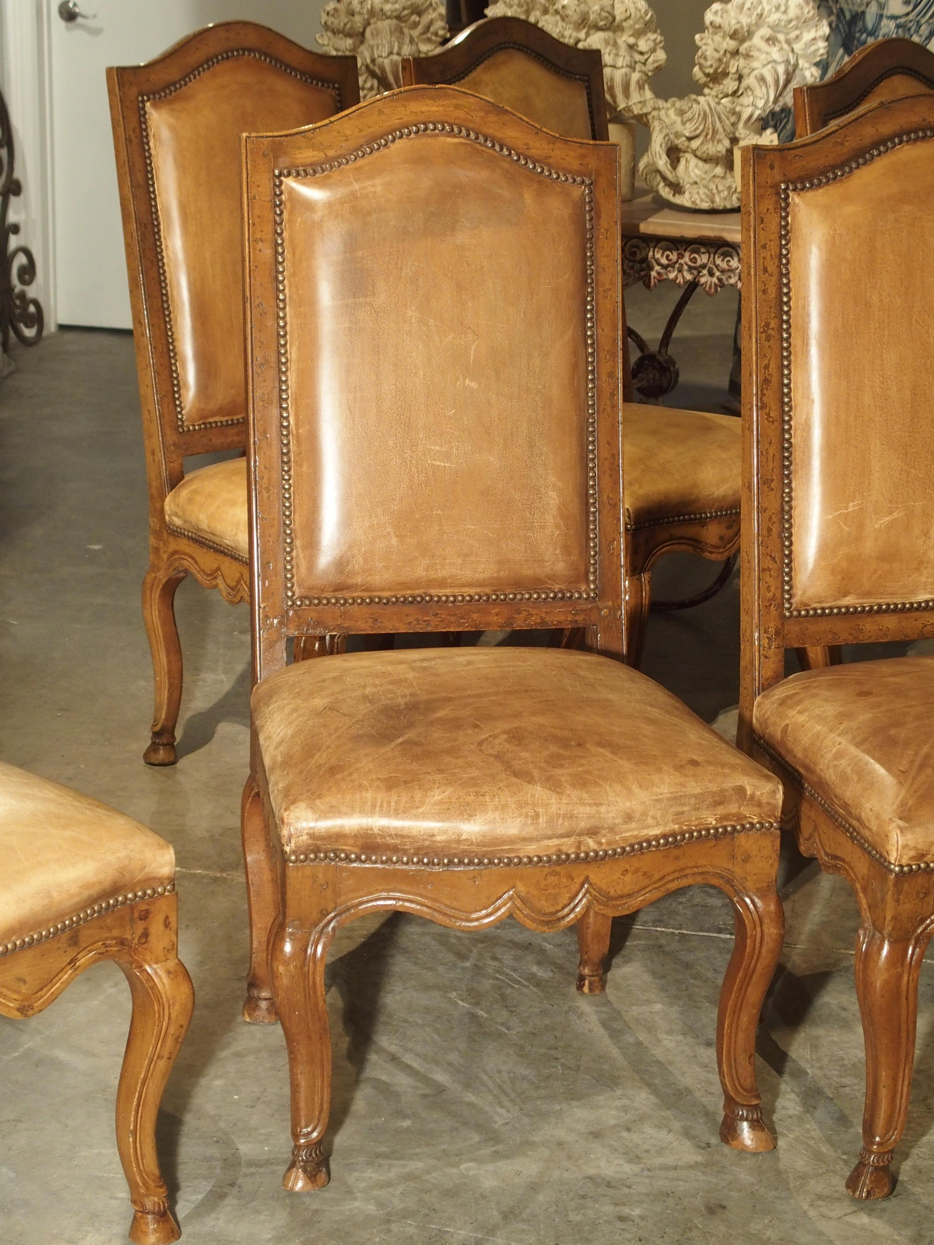 Set of 8 Antique Regence Style Leather Dining Chairs from France In Good Condition In Dallas, TX