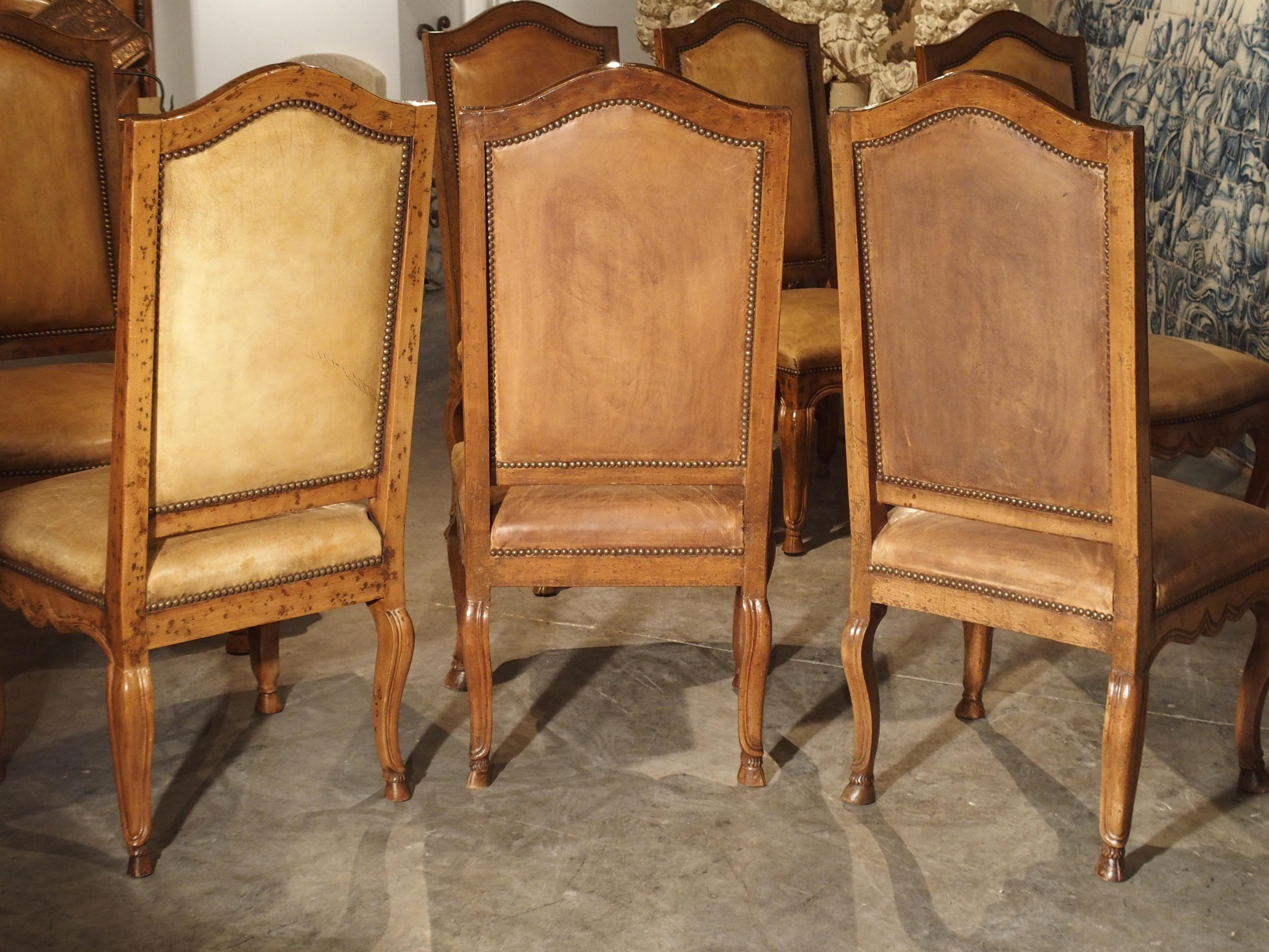 Set of 8 Antique Regence Style Leather Dining Chairs from France 2