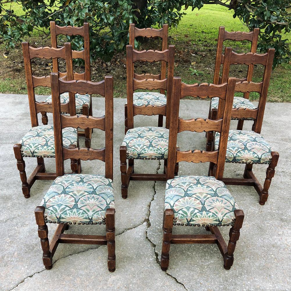 Hand-Crafted Set of 8 Antique Rustic Dining Chairs For Sale
