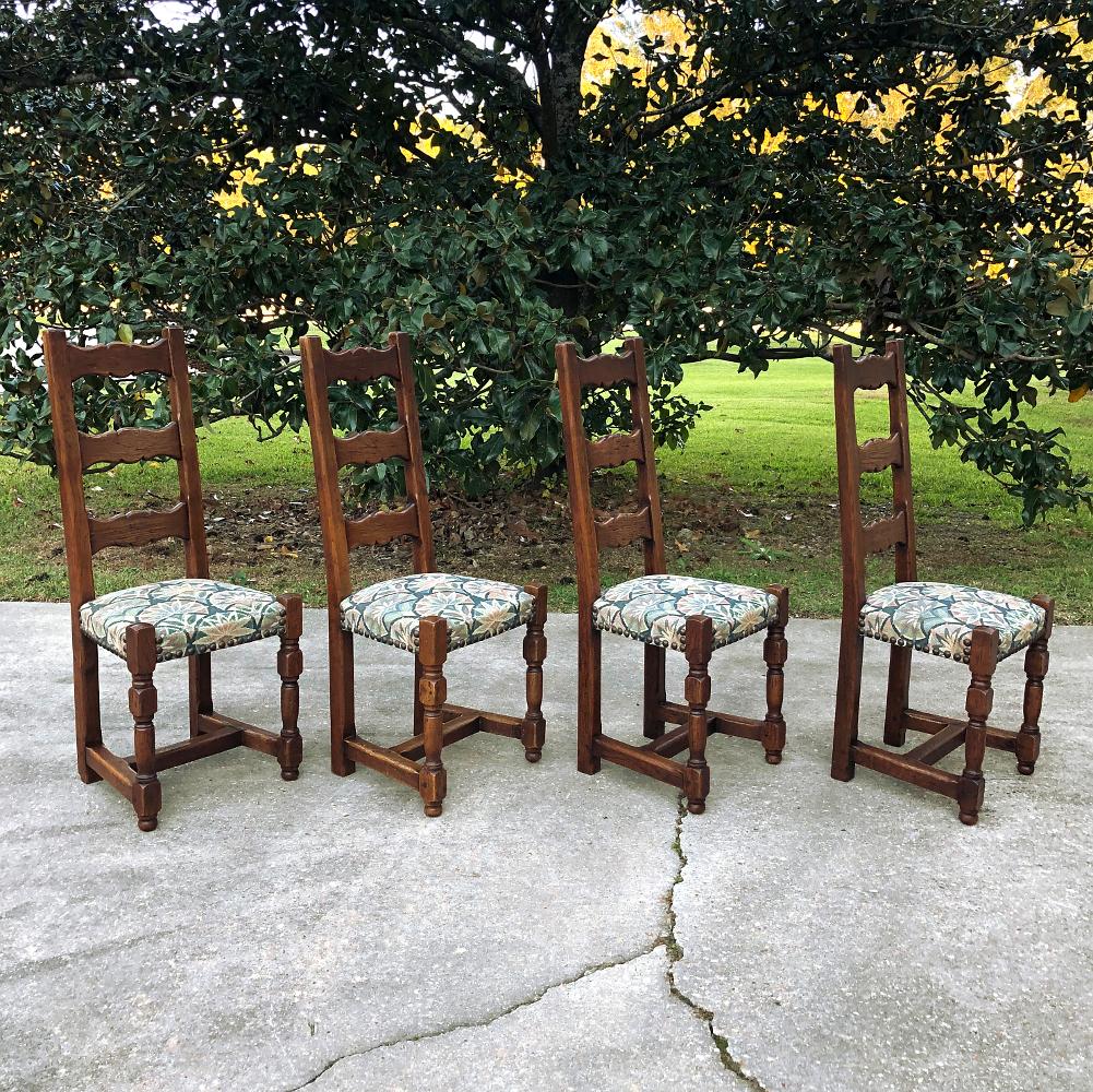 Oak Set of 8 Antique Rustic Dining Chairs For Sale