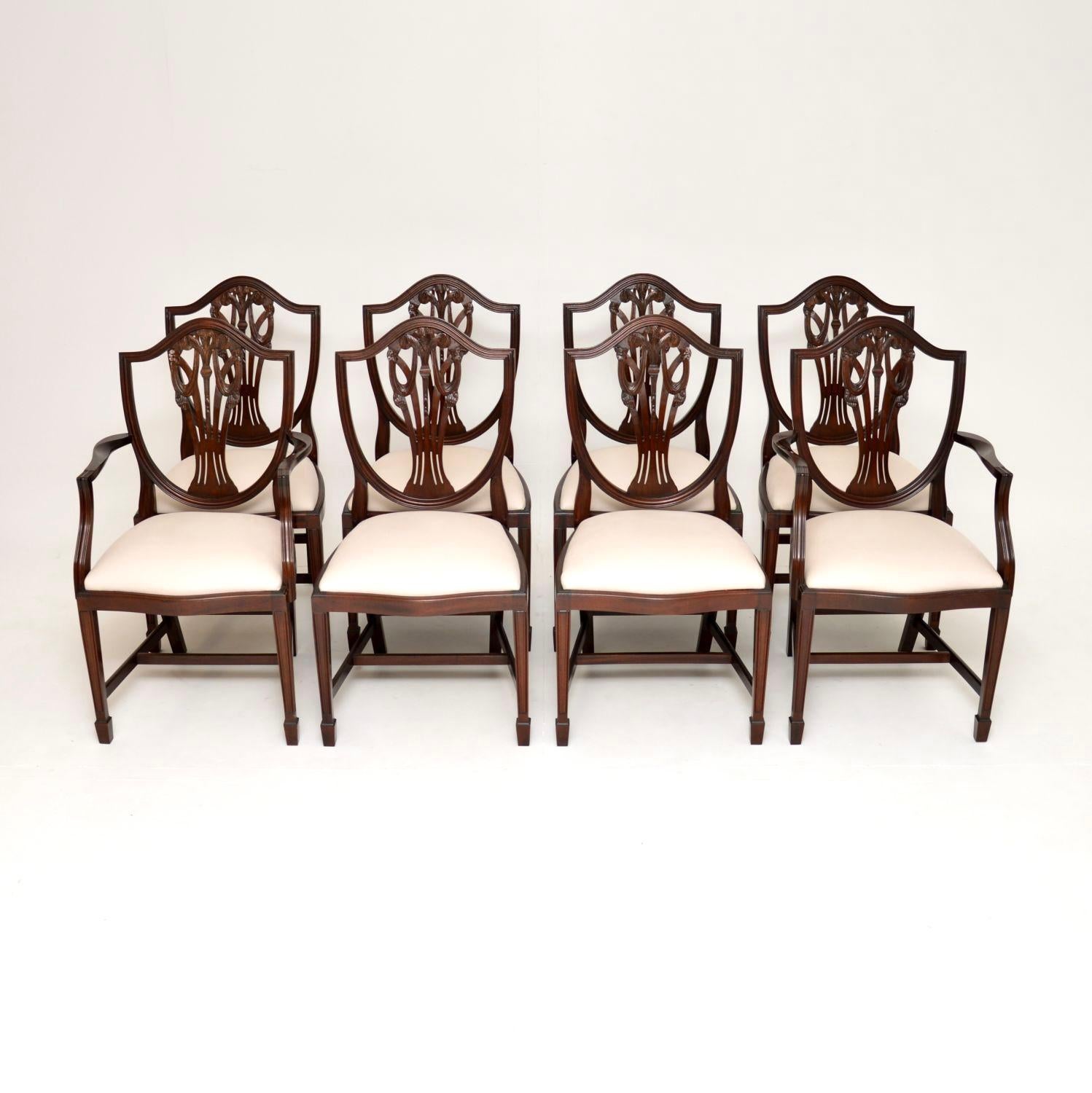 English Set of 8 Antique Sheraton Style Dining Chairs