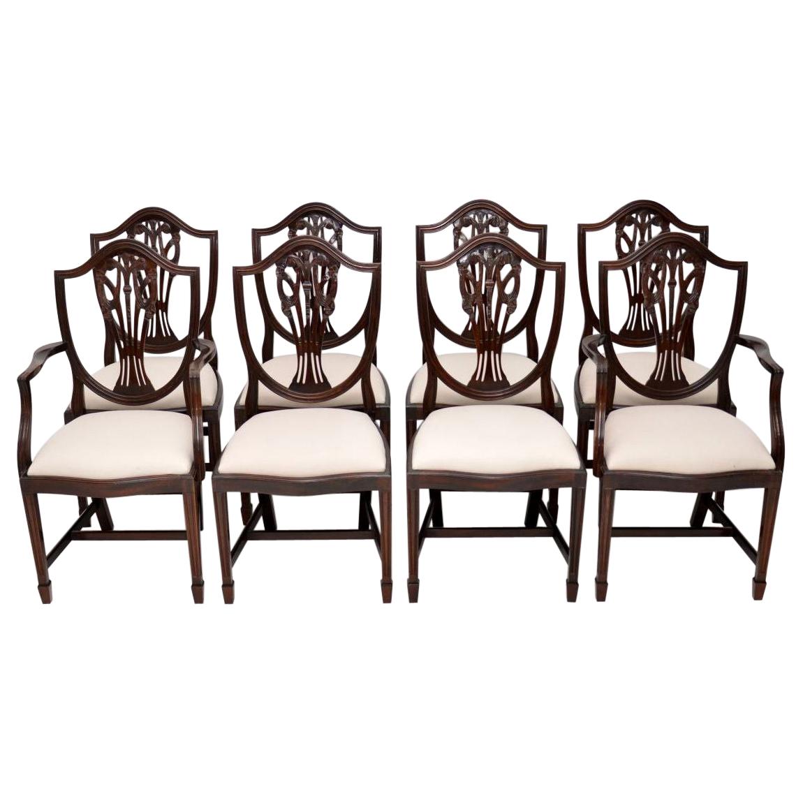 Set of 8 Antique Sheraton Style Mahogany Shield Back Dining Chairs