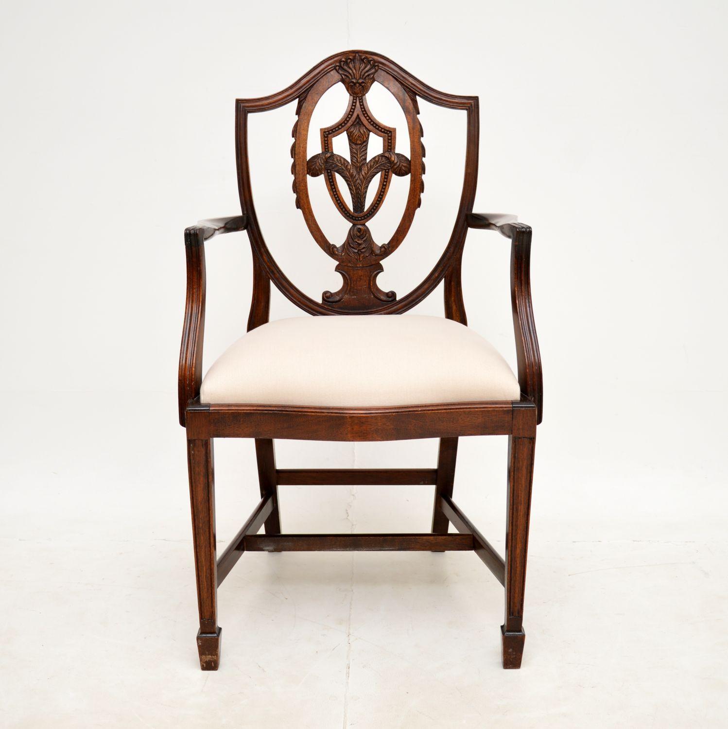 British Set of 8 Antique Shield Back Dining Chairs For Sale