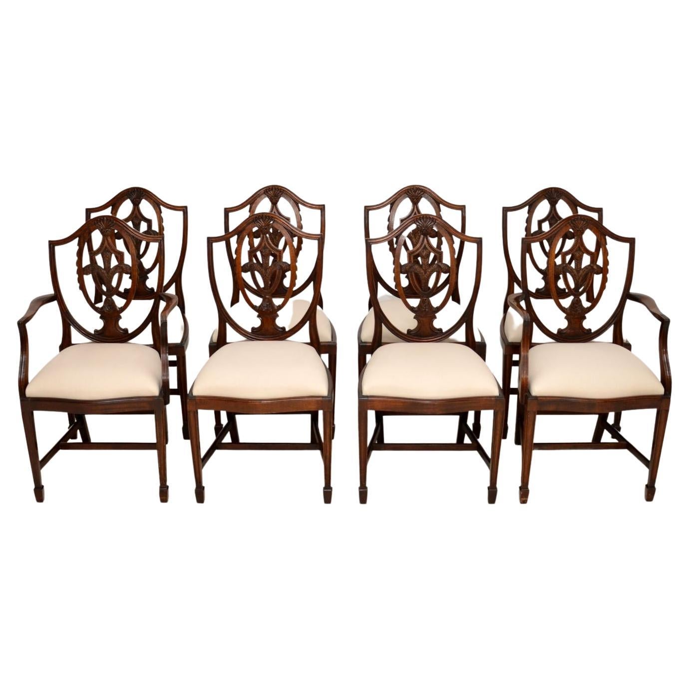 Set of 8 Antique Shield Back Dining Chairs For Sale