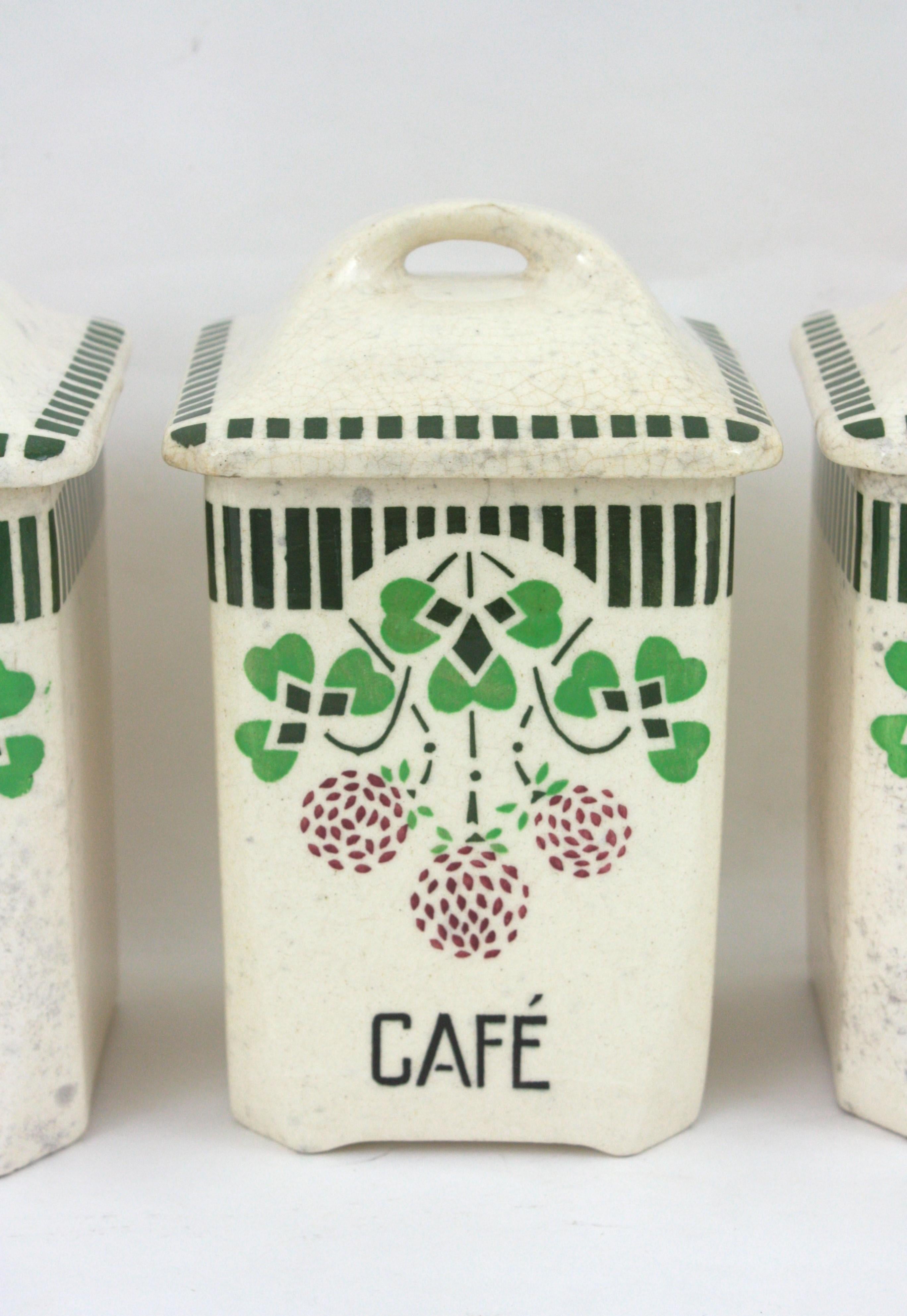 Set di 8 barattoli da cucina in ceramica spagnola antichi / barattoli di stoccaggio in vendita 5