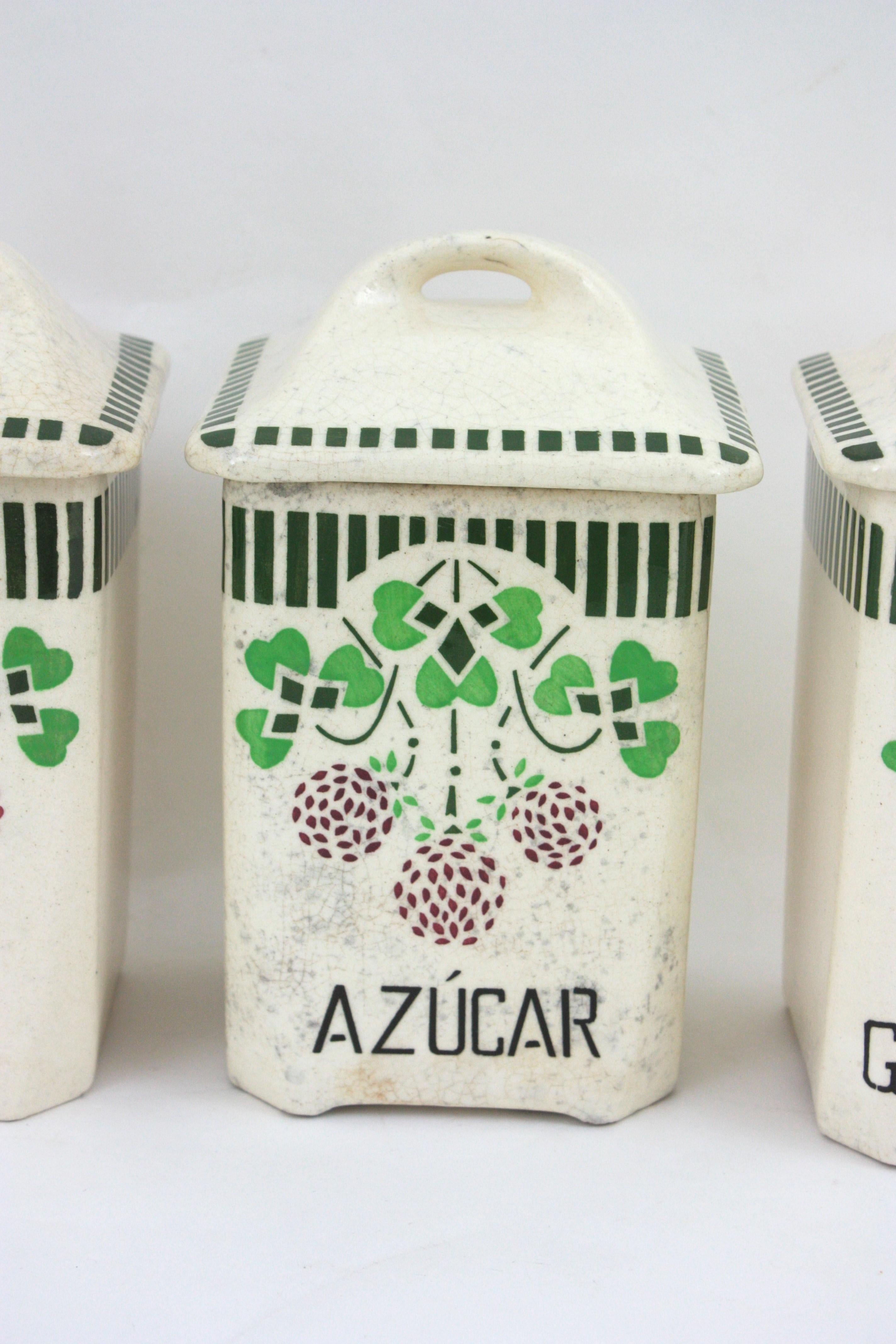 Set di 8 barattoli da cucina in ceramica spagnola antichi / barattoli di stoccaggio in vendita 6