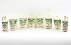 Set of 8 Antique Spanish Ceramic Kitchen Canisters / Storage Jars