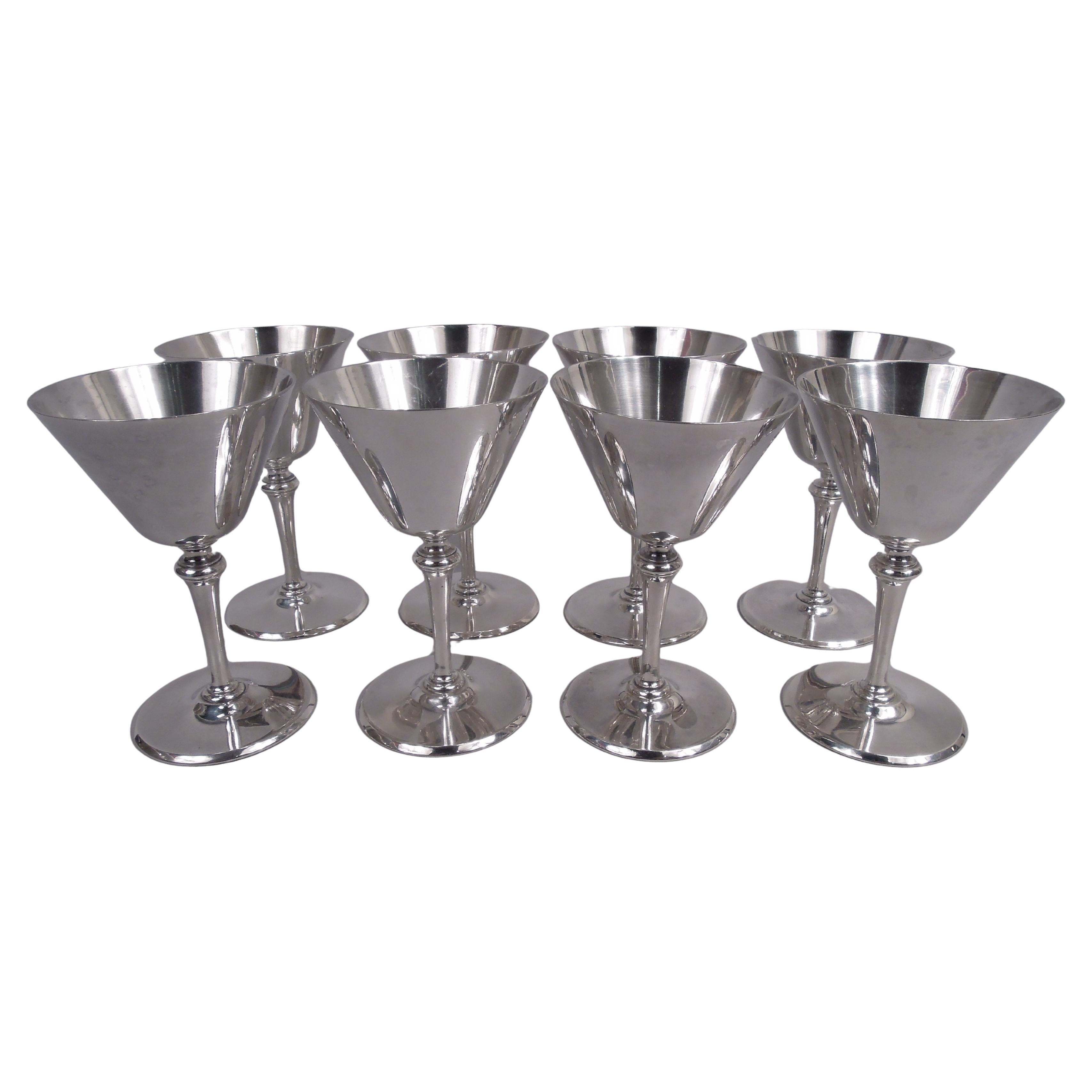 Lot de 8 tasses à cocktail anciennes Tiffany Art Déco en argent sterling