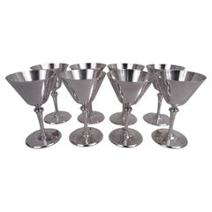 Lot de 8 tasses à cocktail anciennes Tiffany Art Déco en argent sterling