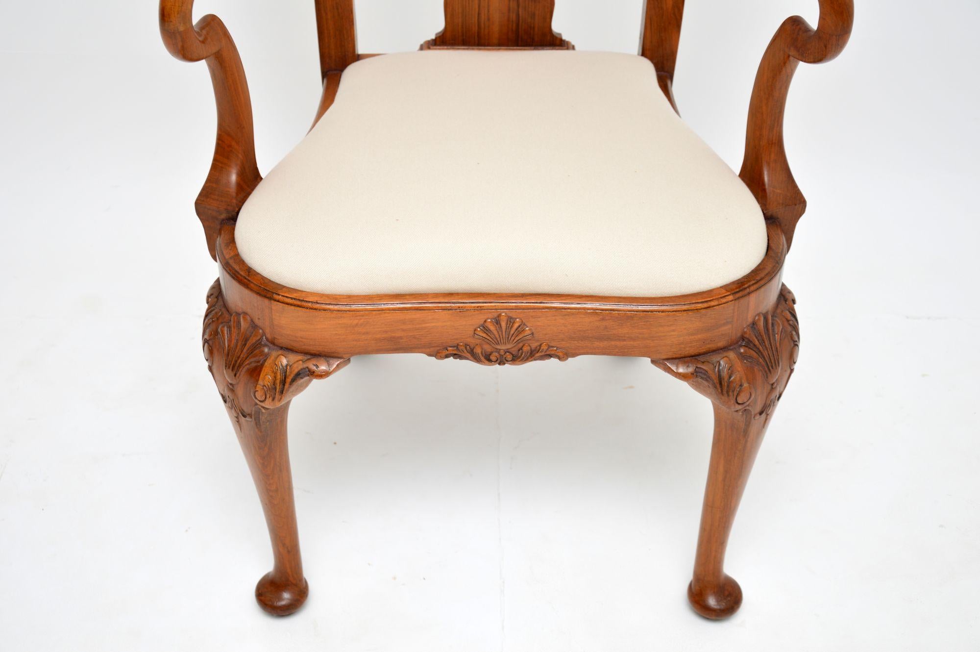 Fabric Set of 8 Antique Walnut Dining Chairs