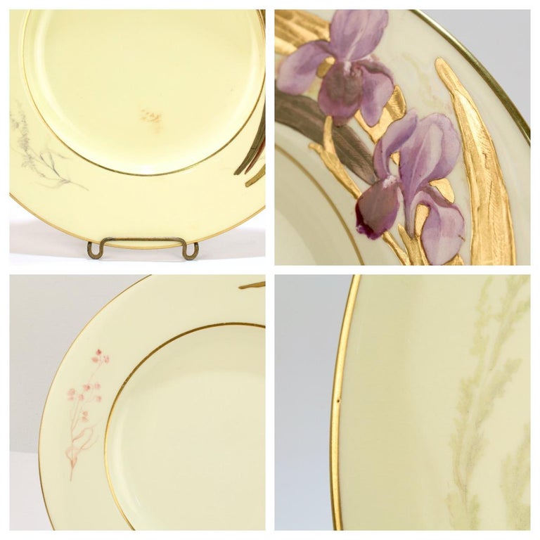 Set of 8 Antique Worcester Porcelain Cabinet Plates with Enamel Flowers For Sale 9