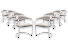 Set of 8 Anton Lorenz for Thonet White Tubular Cantilever SS33 Dining Armchairs