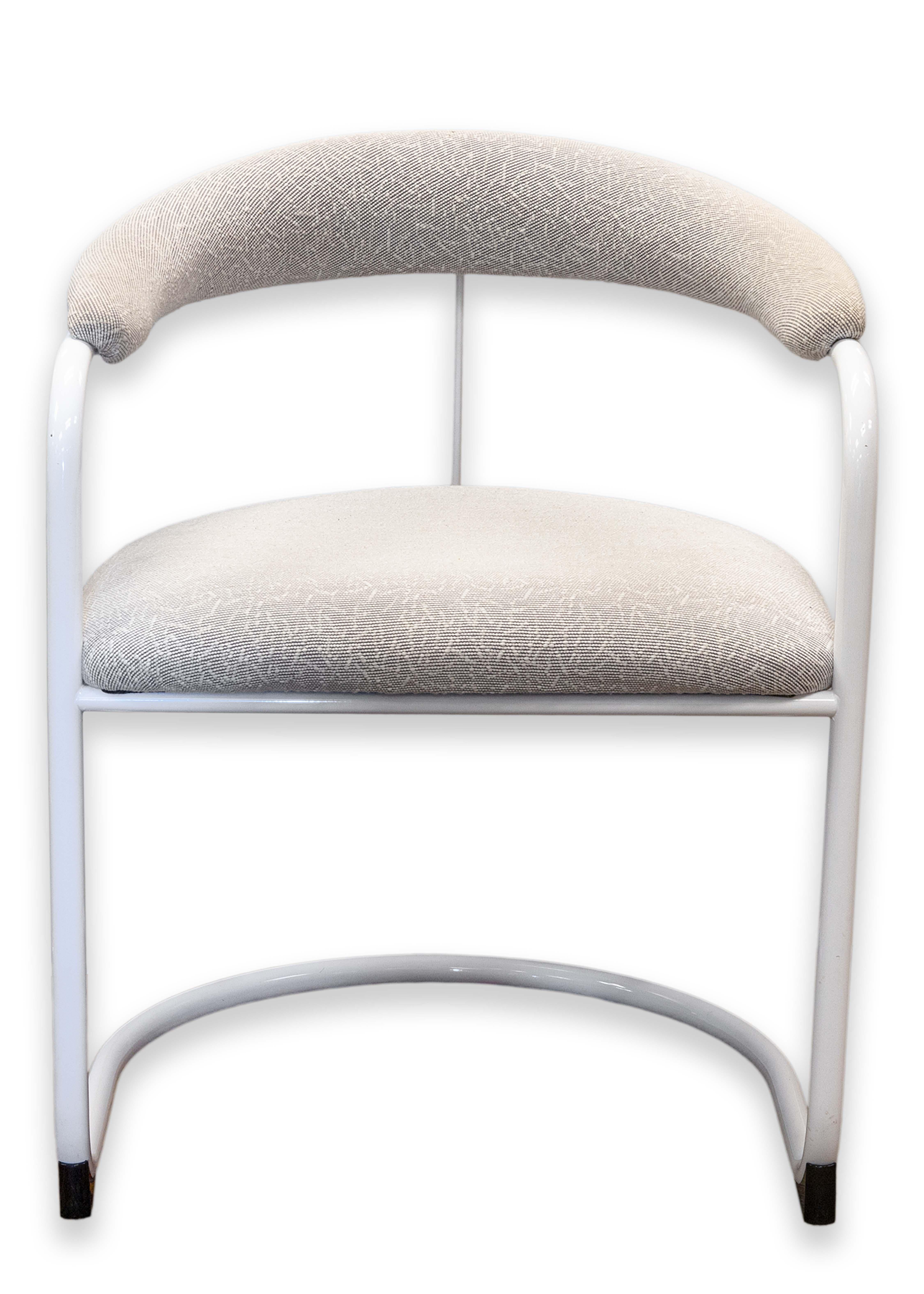 Set of 8 Anton Lorenz for Thonet White Tubular Cantilever SS33 Dining Armchairs In Good Condition In Keego Harbor, MI