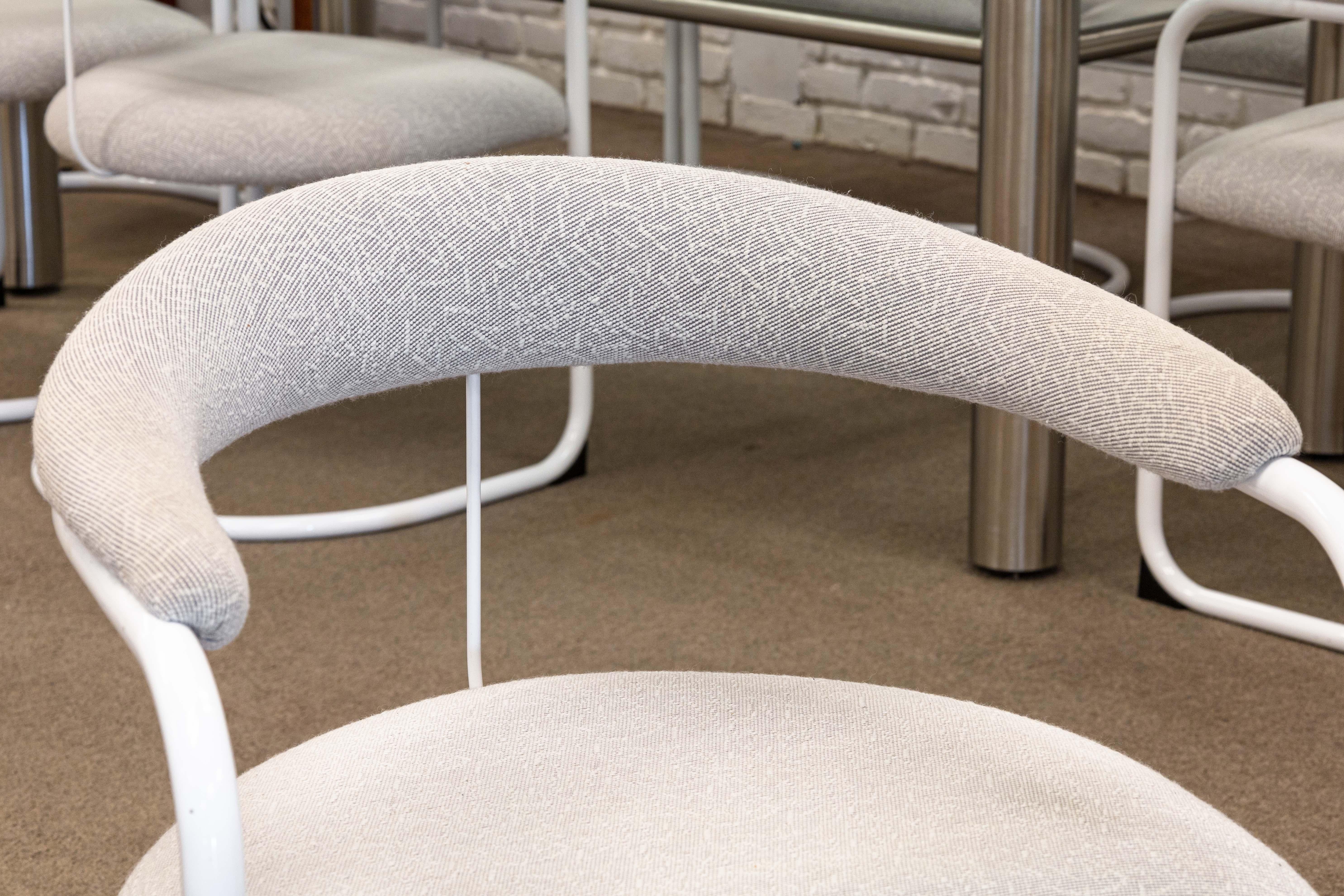 Set of 8 Anton Lorenz for Thonet White Tubular Cantilever SS33 Dining Armchairs 1