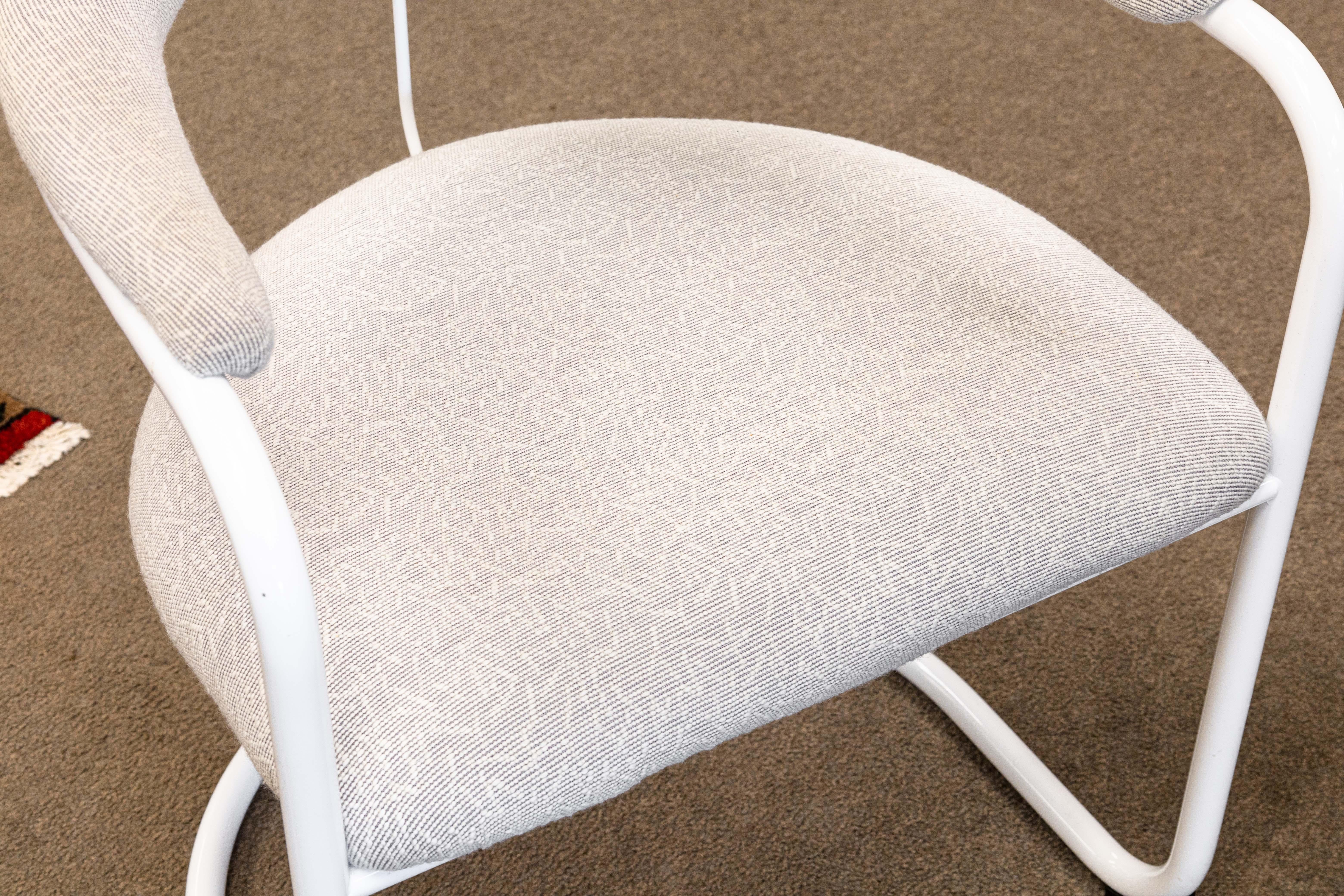 Set of 8 Anton Lorenz for Thonet White Tubular Cantilever SS33 Dining Armchairs 2