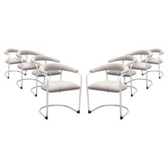 Set of 8 Anton Lorenz for Thonet White Tubular Cantilever SS33 Dining Armchairs