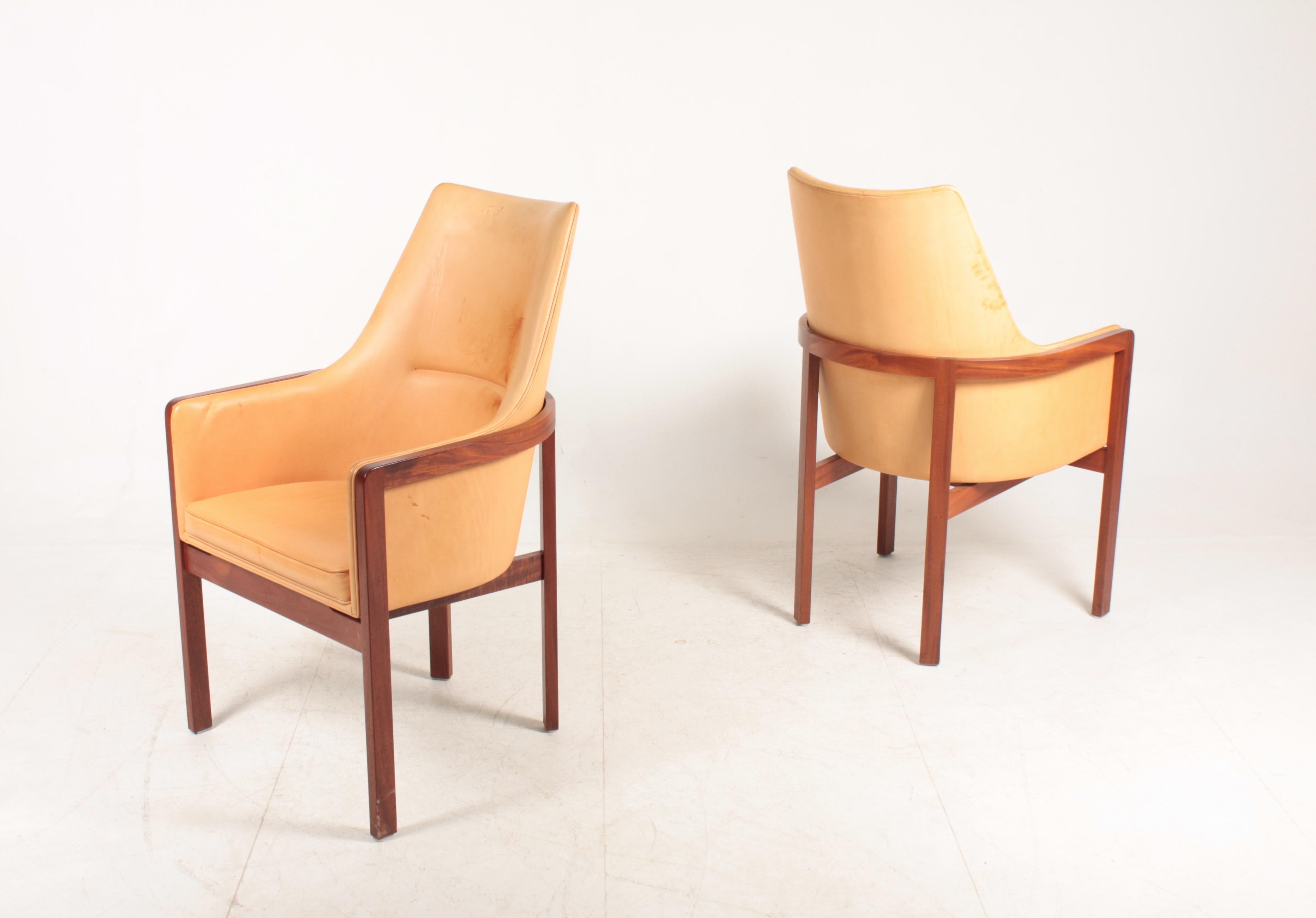 Danish Set of 8 Arm Chairs in Patinated Leather by Bernt, 1990s