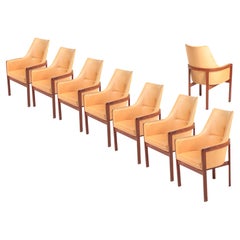Set of 8 Arm Chairs in Patinated Leather by Bernt, 1990s