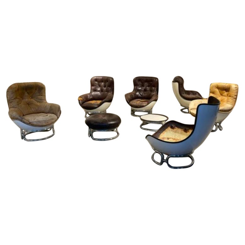 Set di 8 poltrone e pouf di Michel Cadestin per Airborne, 1970 in vendita