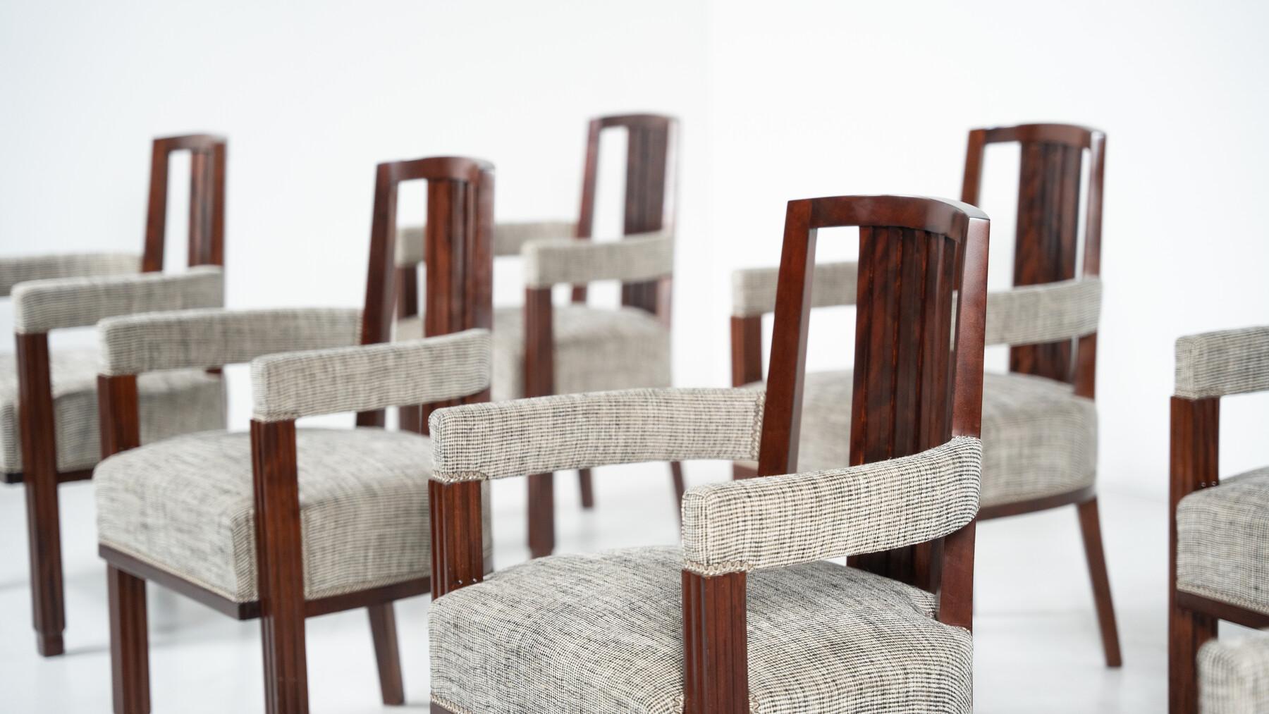 Tissu Ensemble de 8 fauteuils de style Art déco, nouvelle tapisserie en vente