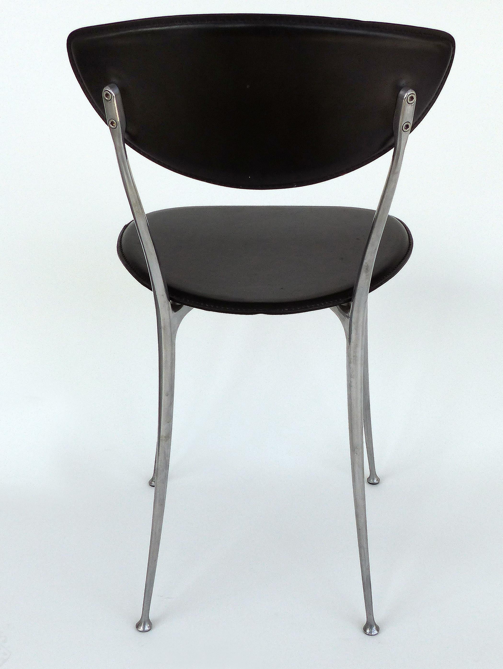 Set of 8 Arper Leather and Aluminum Dining Chairs, Italy In Good Condition For Sale In Miami, FL