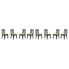 Set Of 8 Art Deco Black Lacquer Chairs, (1939-1949), Portuguese