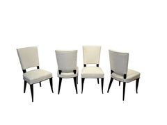 Set of 8 Art Deco Dining Chairs, Black Lacquer, Creme Velour, France circa 1930