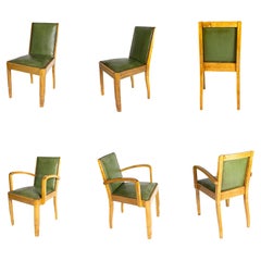 Ensemble de 8 chaises de salle à manger Art Déco françaises tapissées de cuir, 20ème siècle