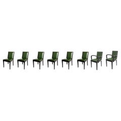 Set of 8 Art Deco Leather Black Lacquer Dining Chairs, 20th Century