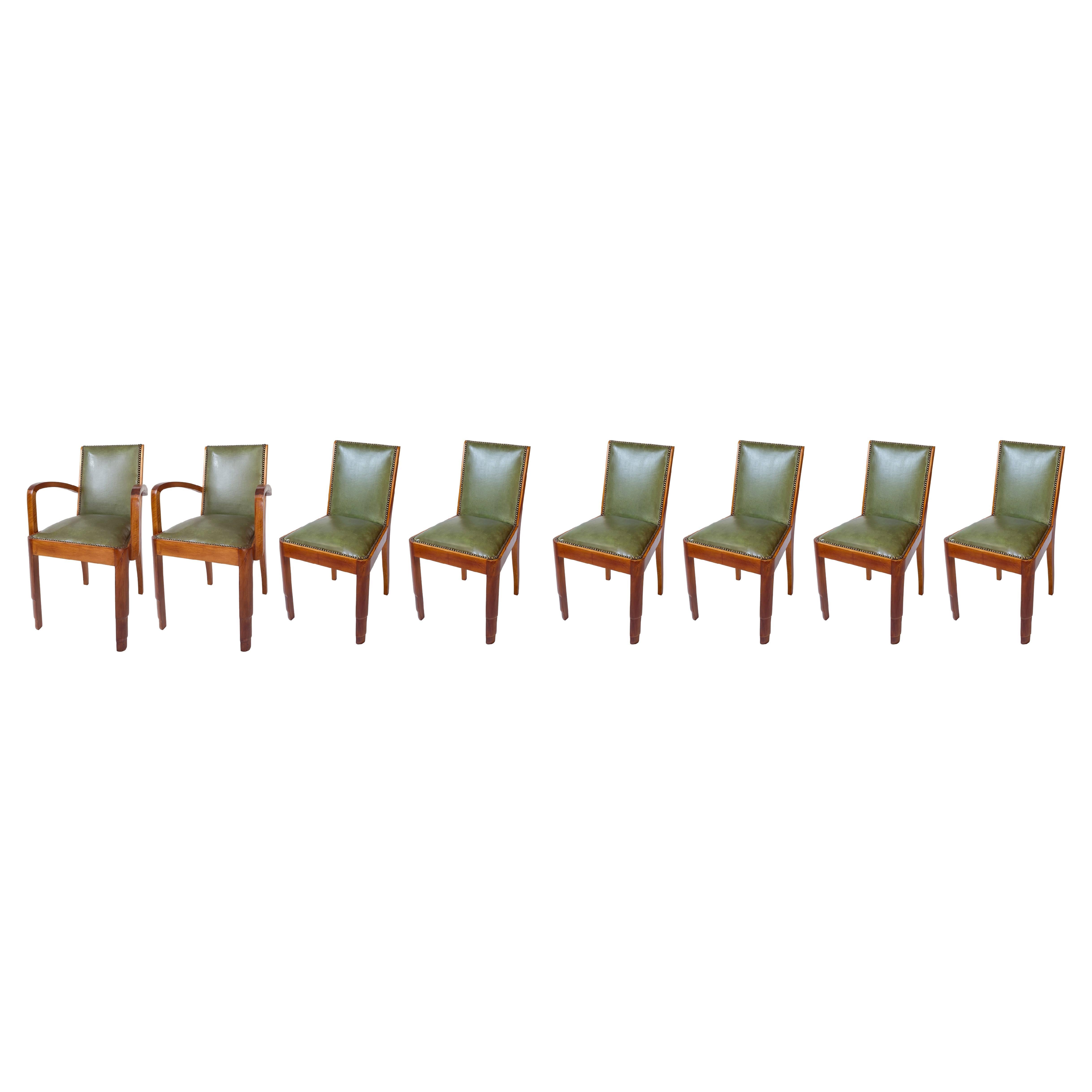 Set of Eight Art Deco Green Chairs, 20th Century