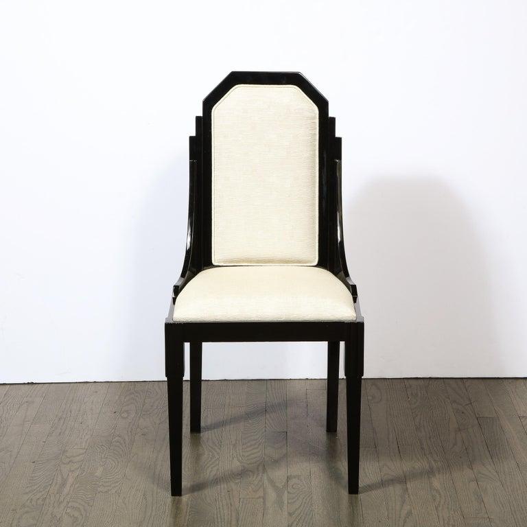 Set of 8 Art Deco Skyscraper Style Machine Age Black Lacquer Dining Chairs 3