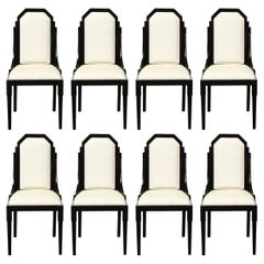 Set of 8 Art Deco Skyscraper Style Machine Age Black Lacquer Dining Chairs