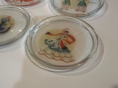Set of 8 Art deco Spanish Flamenco Dancers Glass Coasters