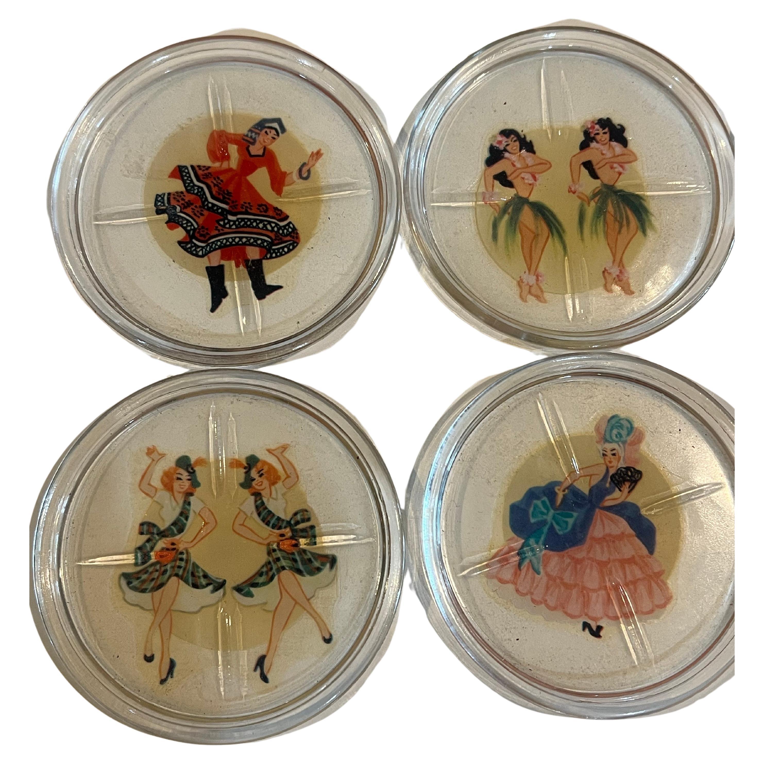 Juego de 8 Posavasos Art Decó Bailaores Flamencos Españoles siglo XX en venta