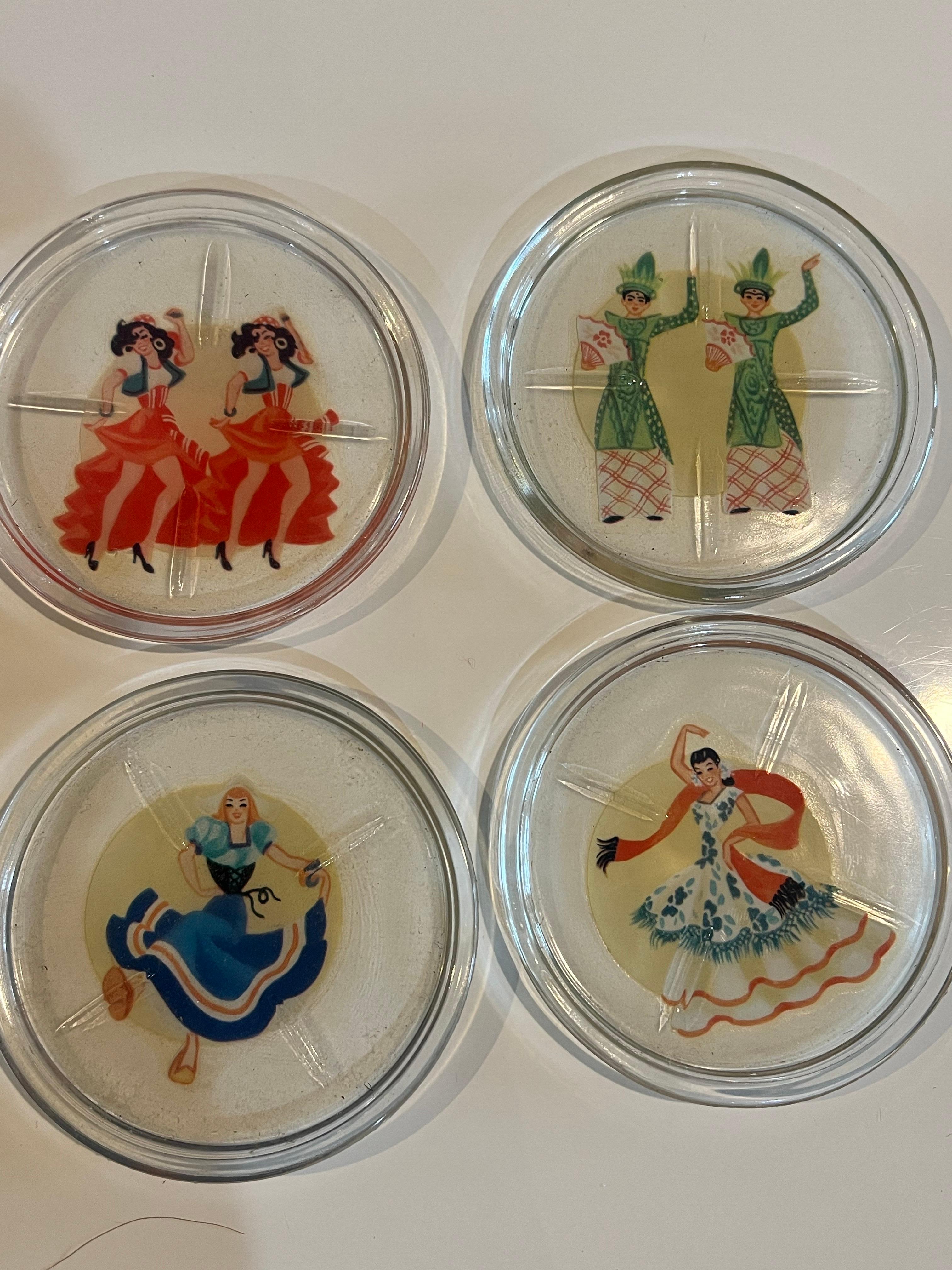Juego de 8 Posavasos Art Decó Bailaores Flamencos Españoles en venta 1