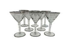 Set of 8 Art Deco Stemmed Martini Glasses with Platinum Line Decoration