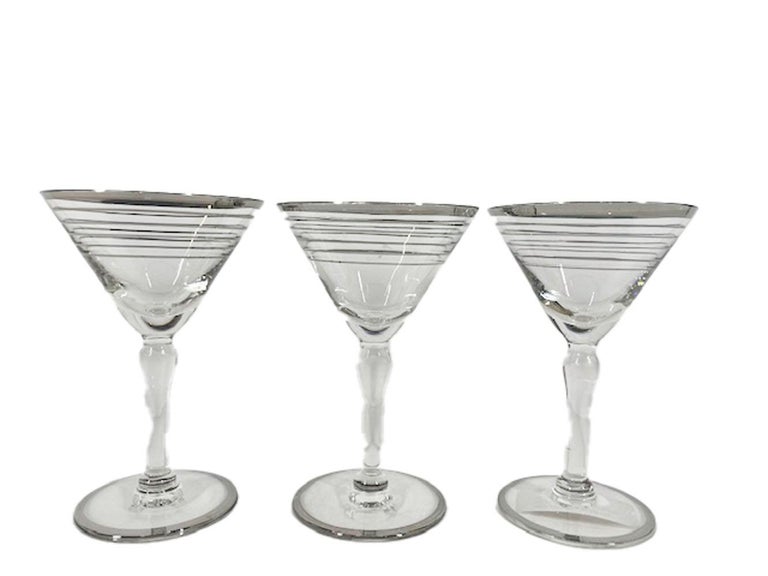 Art Deco Platinum Banded Water Glasses - Set of 8