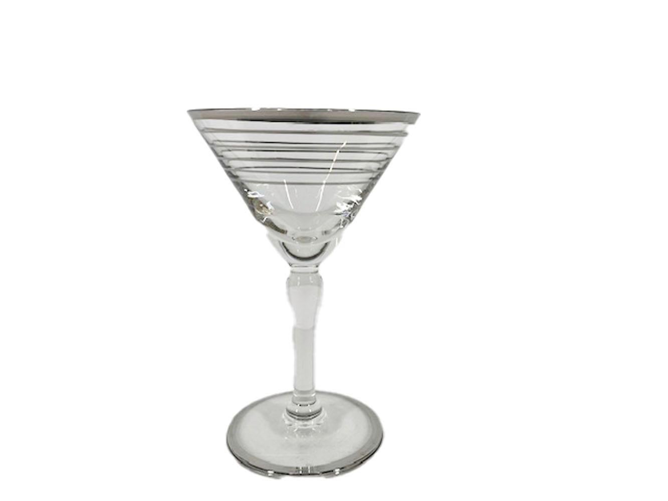 Set of 8 Art Deco Stemmed Martini Glasses with Platinum Line Decoration In Good Condition In Nantucket, MA