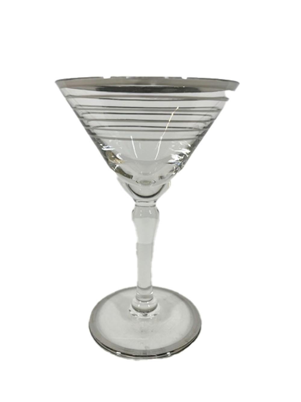 20th Century Set of 8 Art Deco Stemmed Martini Glasses with Platinum Line Decoration
