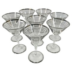 Set of 8 Art Deco Stemmed Martini Glasses with Platinum Line Decoration