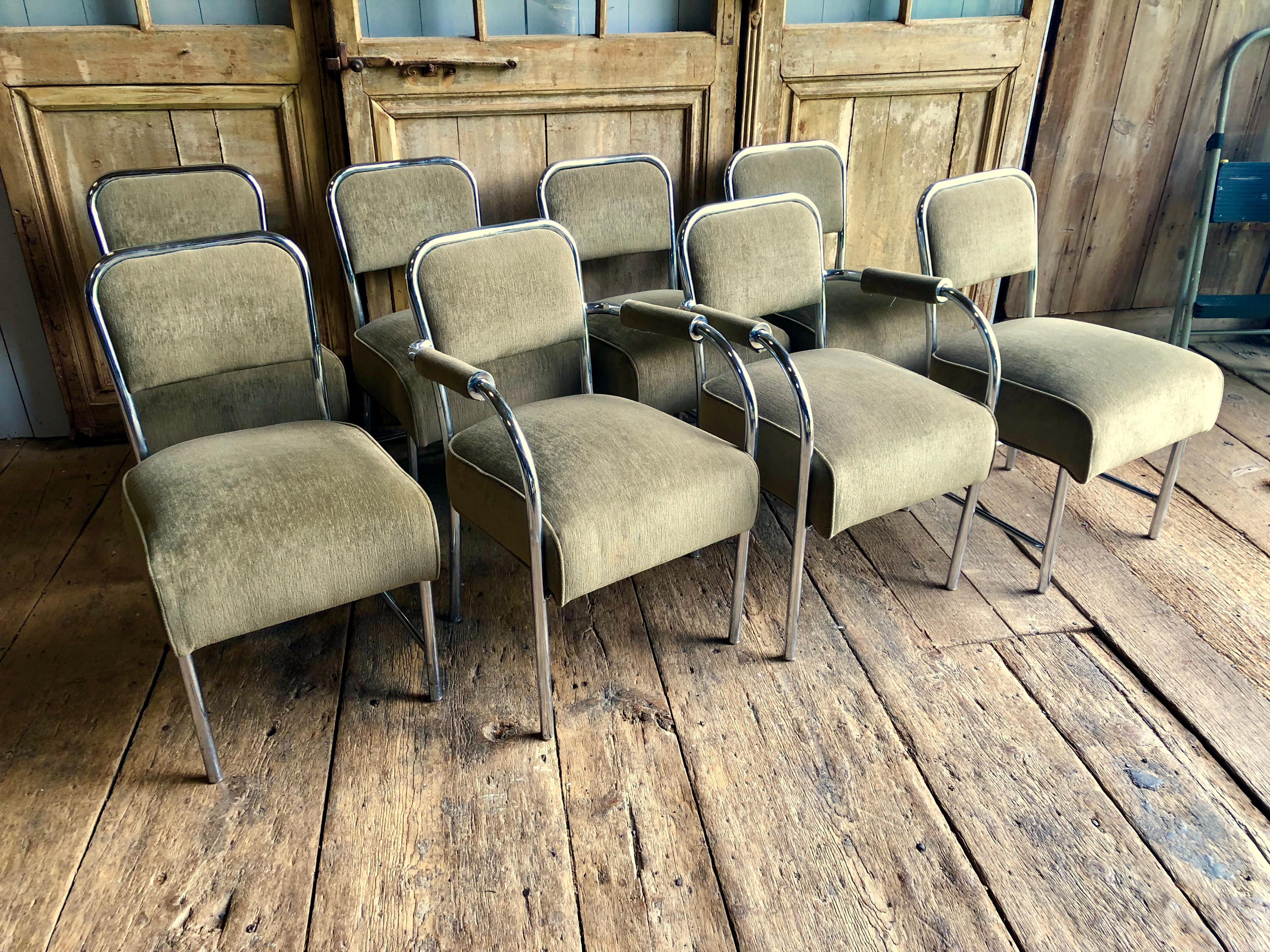 American Set of 8 Art Deco Style Chrome Dining Chairs