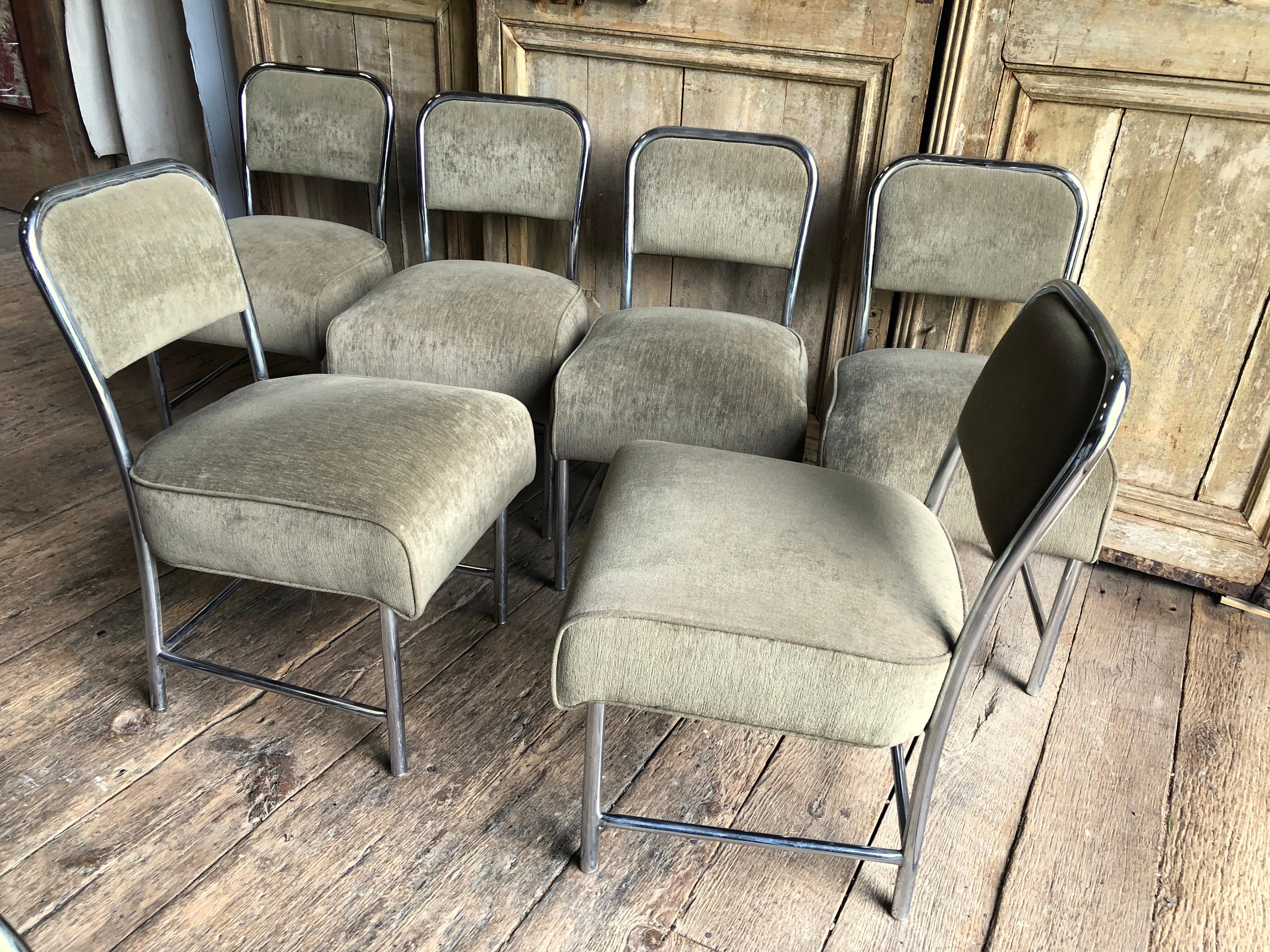 20th Century Set of 8 Art Deco Style Chrome Dining Chairs