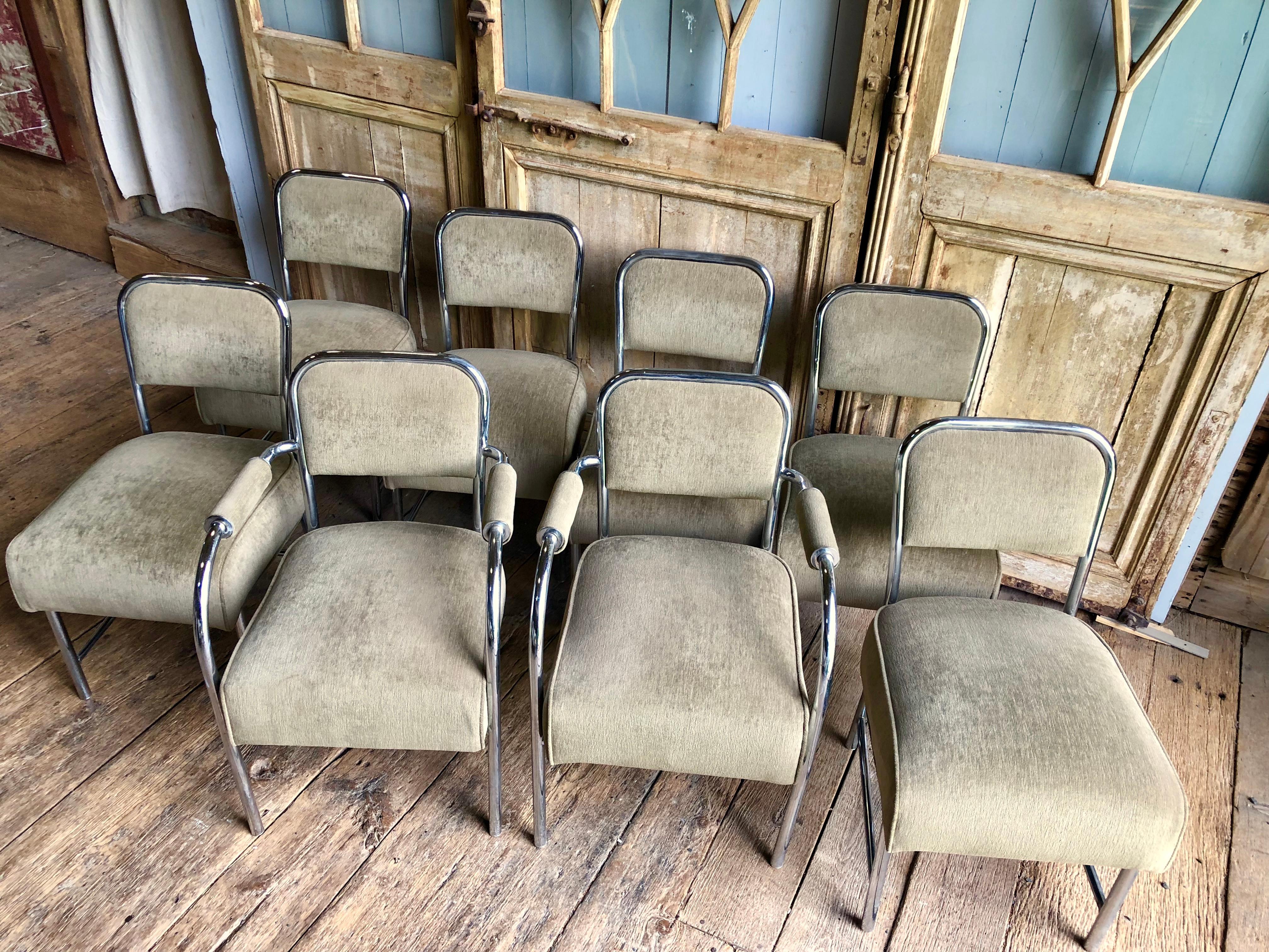 Set of 8 Art Deco Style Chrome Dining Chairs 1